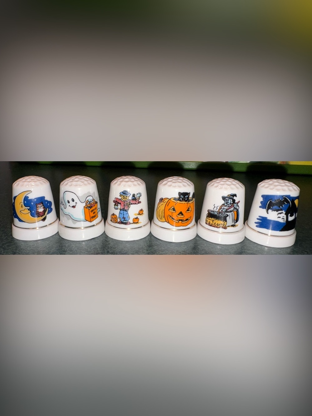 Vintage Halloween Ceramic Thimbles - Full Set of 6